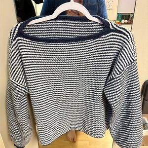 Navy & White Striped Cropped Sweater